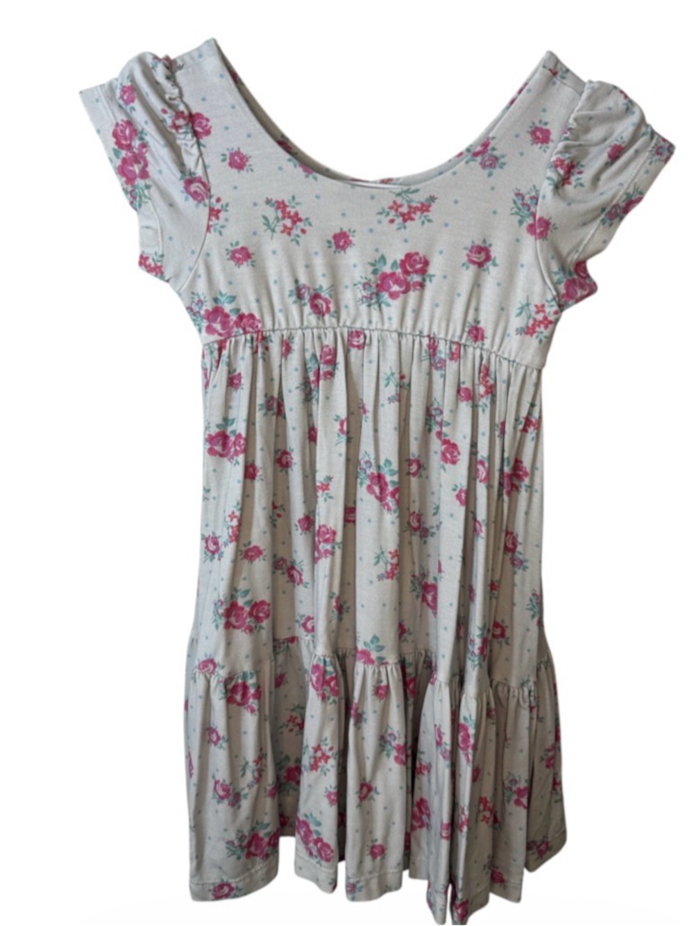Omi Jo Girls Floral Scoop-Neck Dress in Pink and Cream Size 6